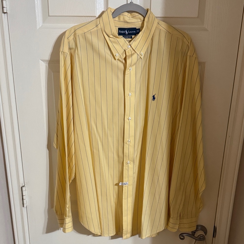 Ralph Lauren Yellow Button-Down Shirt with Navy Pinstripes
